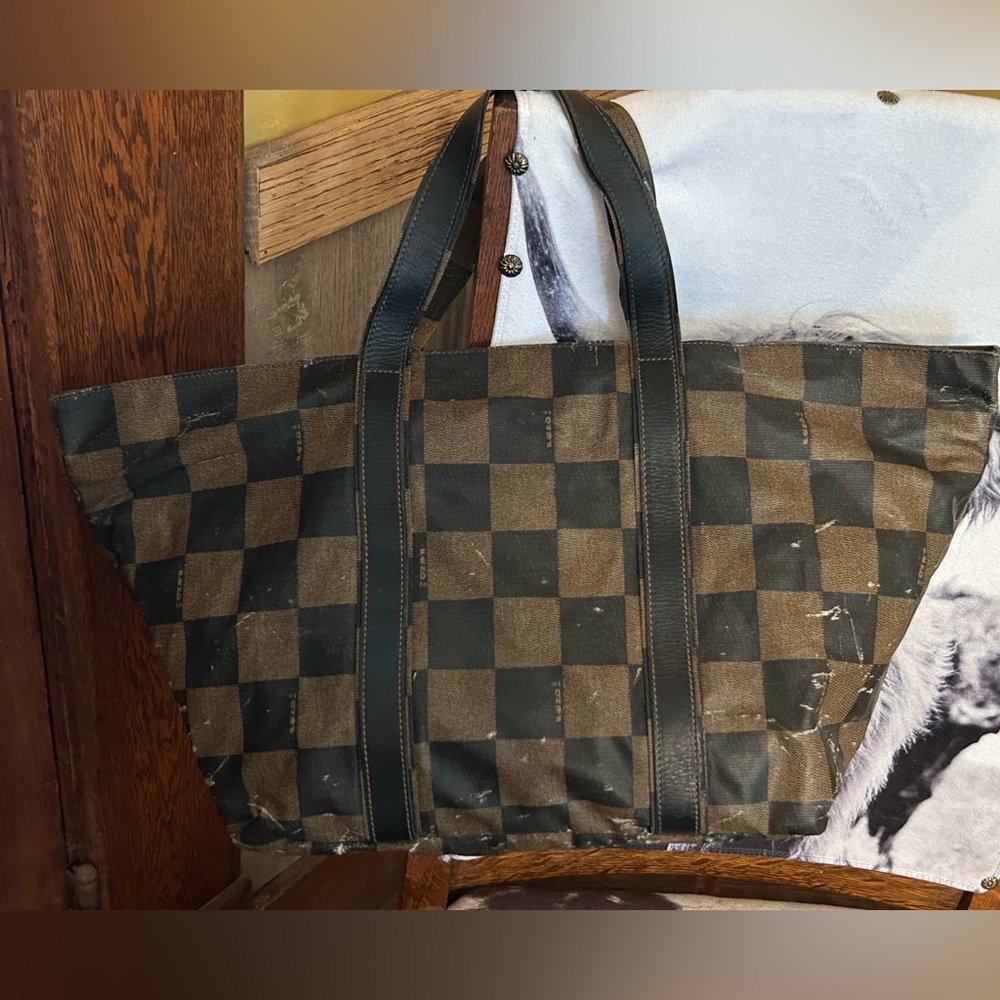 Fendi Brown and Black Checker Tote Bag - Picture 4 of 13